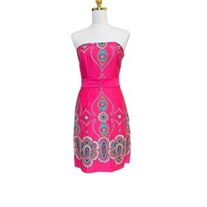 Laundry by Design Strapless Belted Pink Print Cocktail Dress Size 4